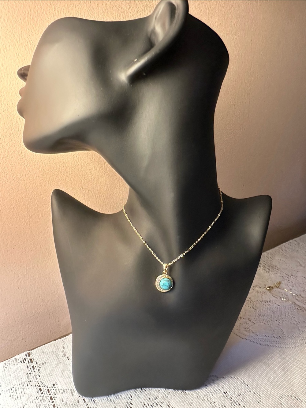 Adina Eden Gold Necklace with Turquoise Pendant - 18” chain